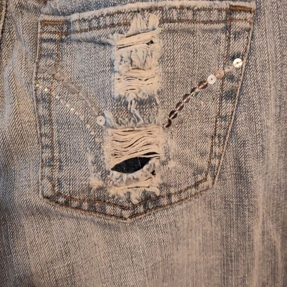 Vintage Department of Peace  Low Rise Y2K distressed beaded patchwork  size 3 - Picture 9 of 16